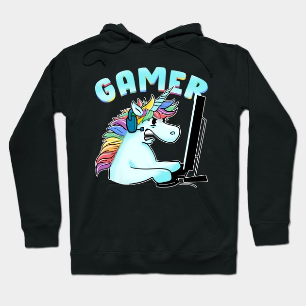 Unicorn Gamer Funny gamming Hoodie by SusanaDesigns